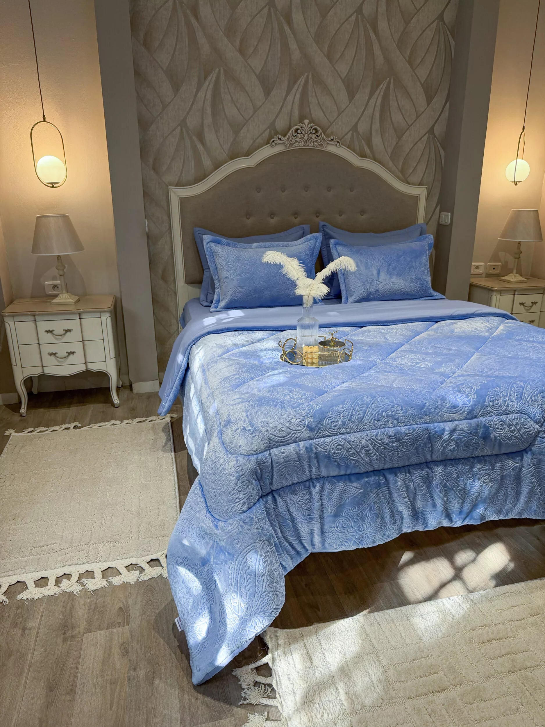 Couette en Polaire Bleu Ciel (2 places)