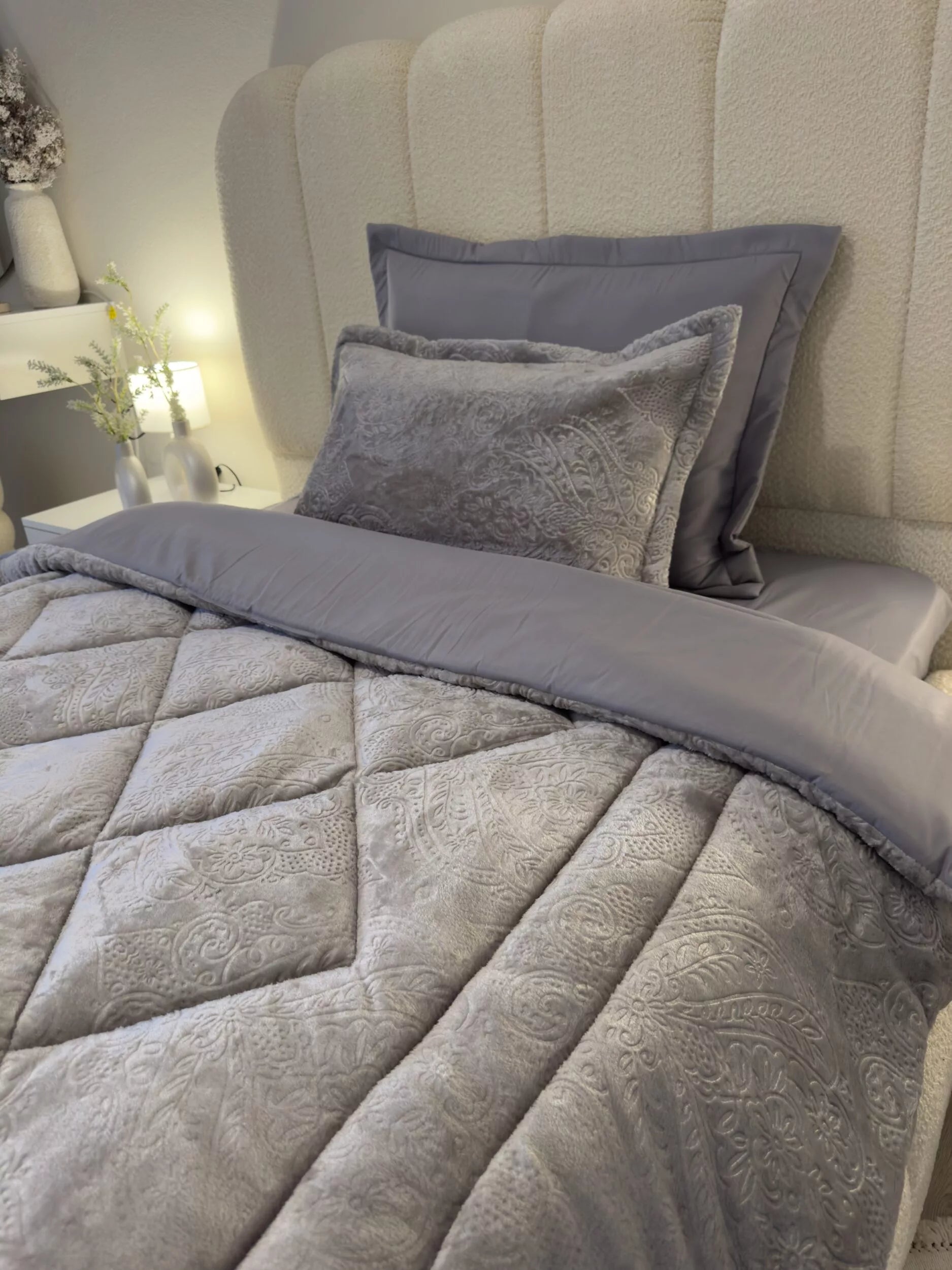 Couette en Polaire Gris (Place et demi)