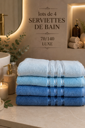 Lot de 4 serviettes de bain Bleu 70/140