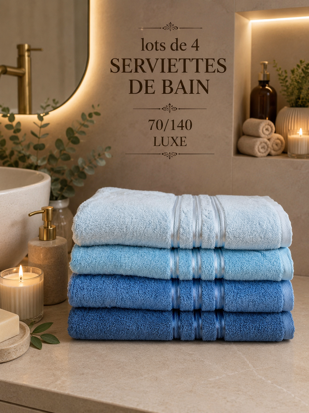 Lot de 4 serviettes de bain Bleu 70/140