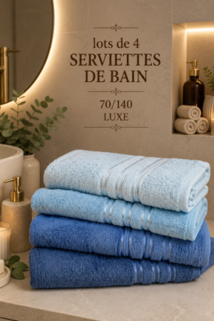 Lot de 4 serviettes de bain Bleu 70/140