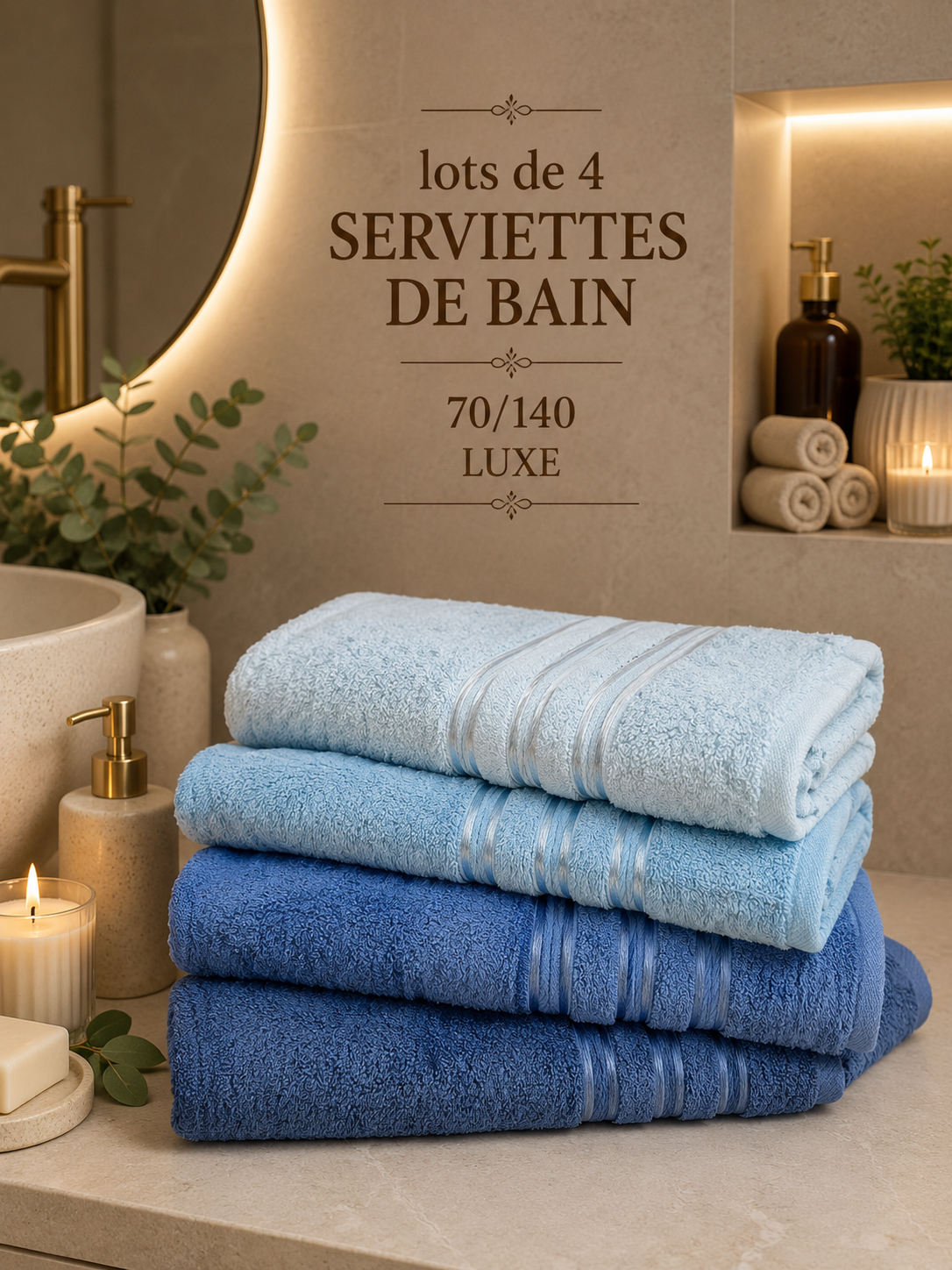 Lot de 4 serviettes de bain Bleu 70/140 – Image 2