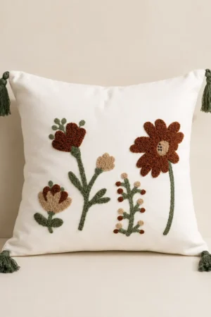 Taie Brodé Fleur Marron