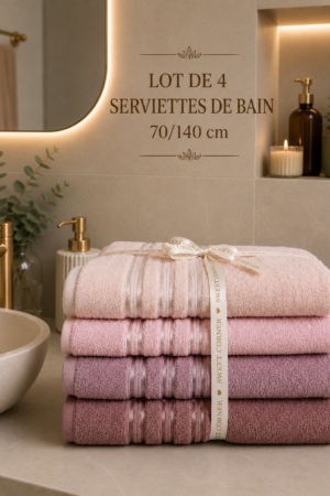 Lot de 4 serviettes de bain Rose 70/140