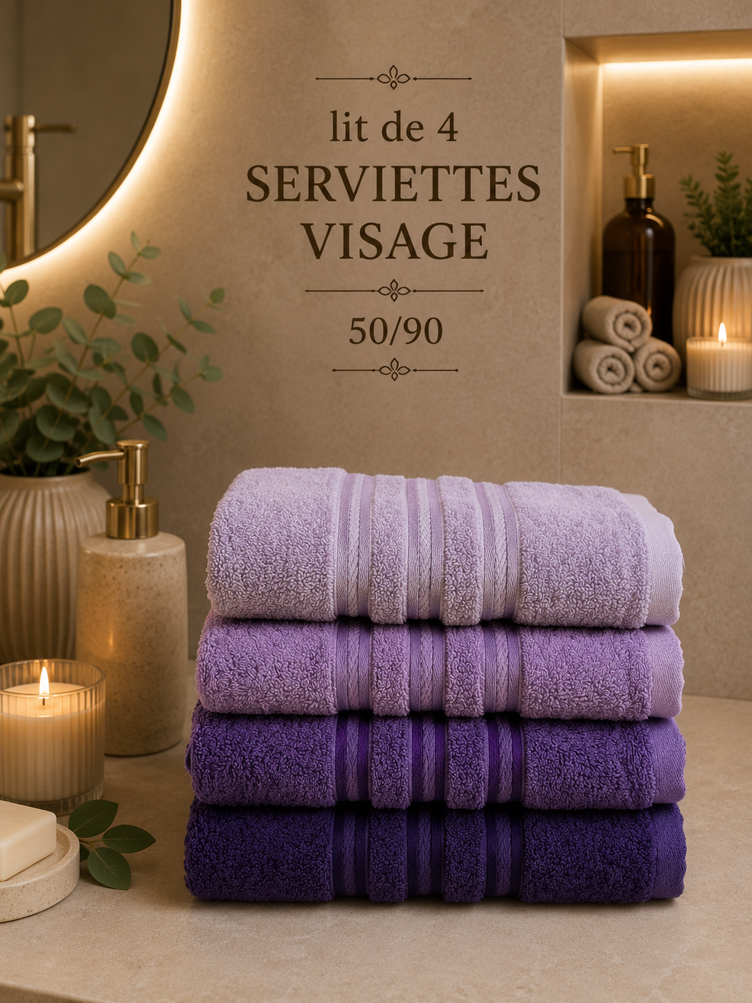 Lot de 4 serviettes Violet 50/90