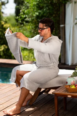 Cape de bain Nid d abeille Gris