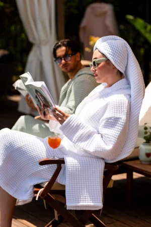 Cape de bain Nid d abeille Blanc