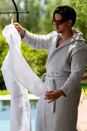 Cape de bain Nid d abeille Gris