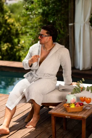 Cape de bain Nid d abeille Gris