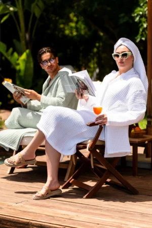 Cape de bain Nid d abeille Blanc