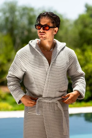 Cape de bain Nid d abeille Gris