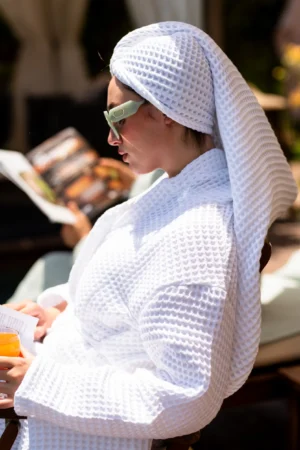 Cape de bain Nid d abeille Blanc