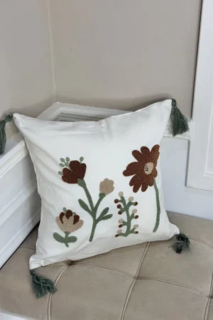 Taie Brodé Fleur Marron