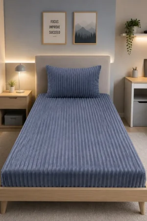 Housse Polaire Rayée – 1 Place (BLEU)